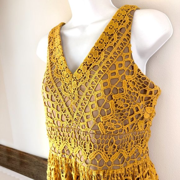 Altar'd State Golden Crocheted Dress Yellow Goldenrod M - Picture 8 of 8